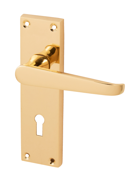 Victorian Straight Lever On Backplate Door Handle Set Polished Brass