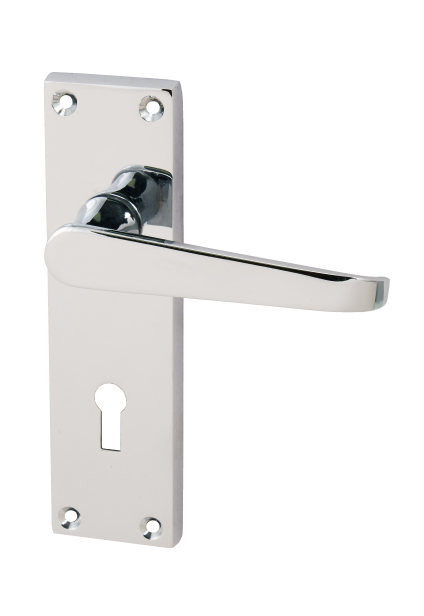 Victorian Straight Lever On Backplate Door Handle Set Polished Chrome