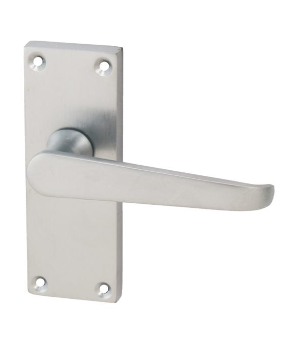 Victorian Straight Lever On Backplate Door Handle Set Satin Chrome