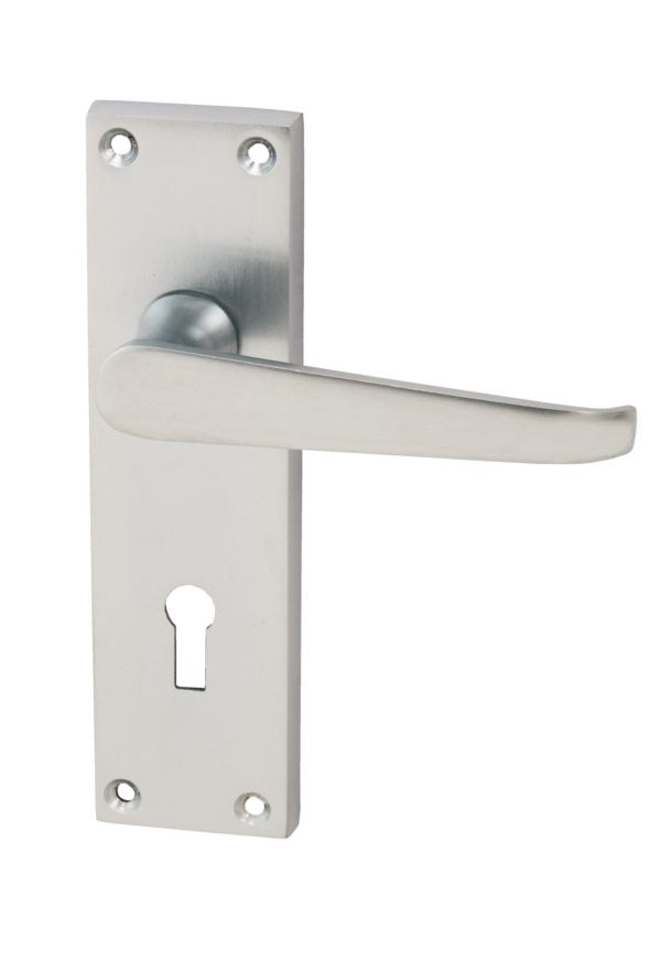 Victorian Straight Lever On Backplate Door Handle Set Satin Chrome
