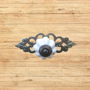 White Ceramic Cabinet Knob with Antique Brass Back Plate 