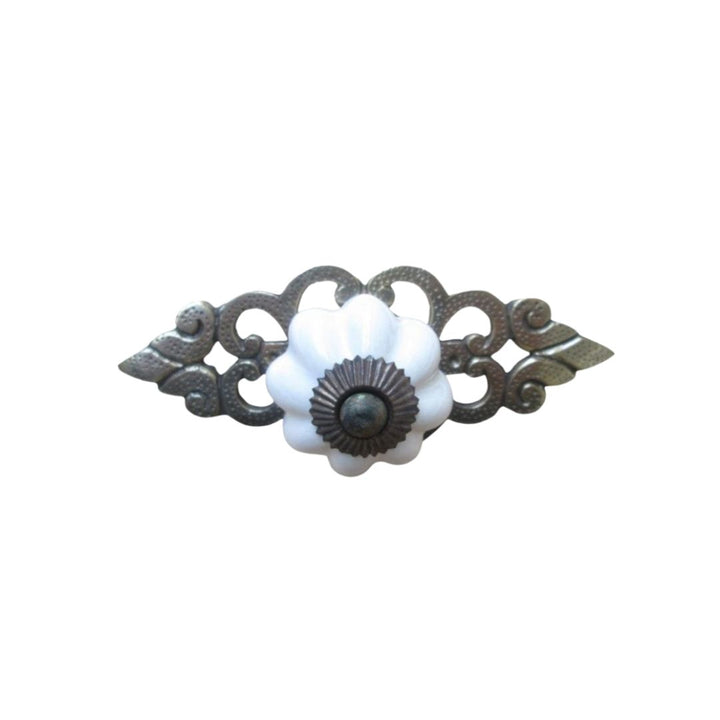 White Ceramic Cabinet Knob with Antique Brass Back Plate 