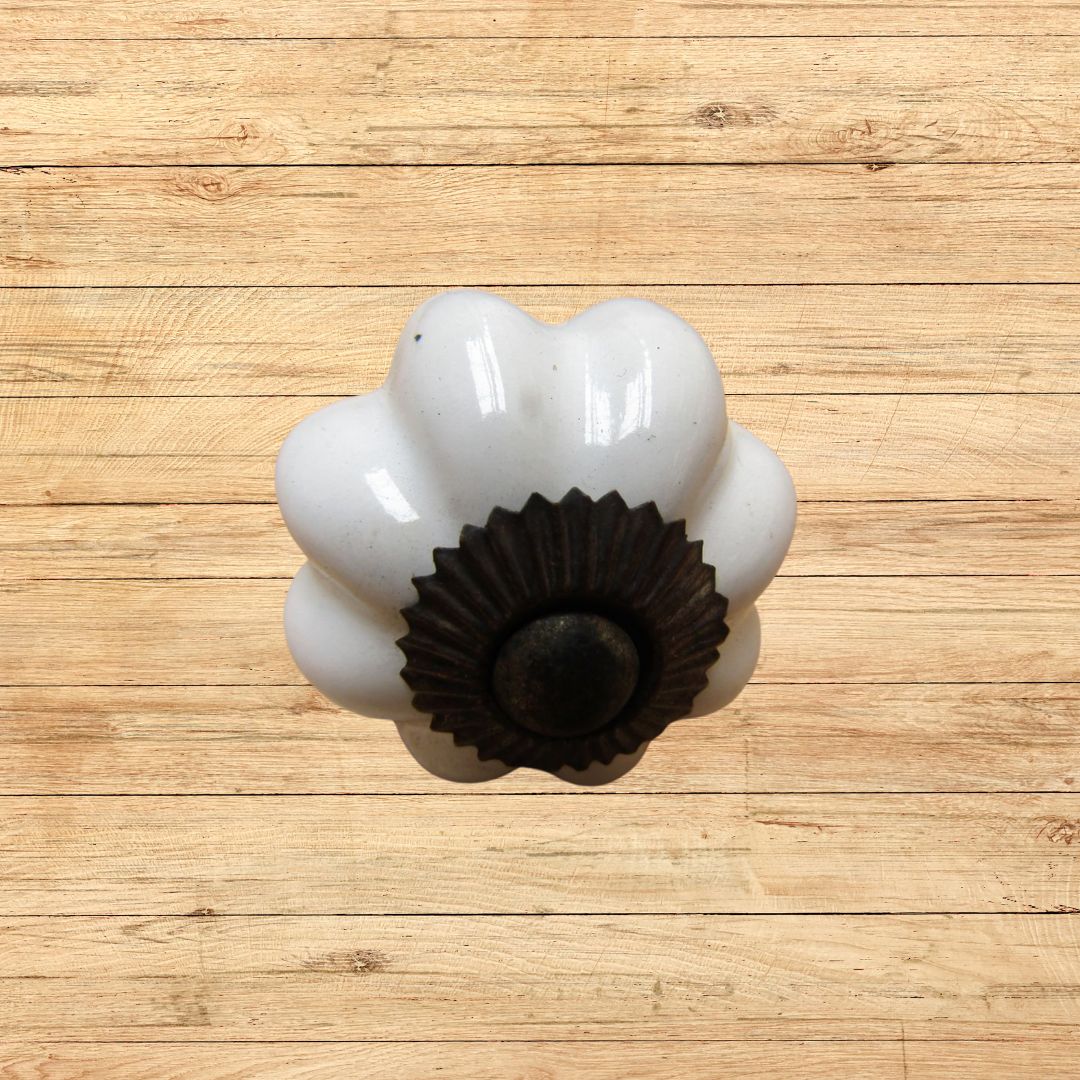 White Ceramic Pumpkin Cabinet Knob 40mm
