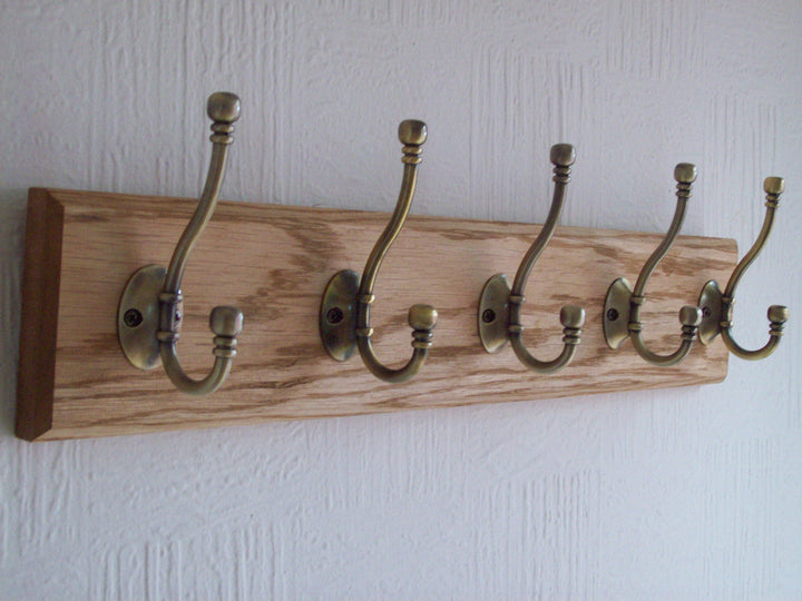 Antique Brass Ball End 3 Hook Coat Rail 38cm.