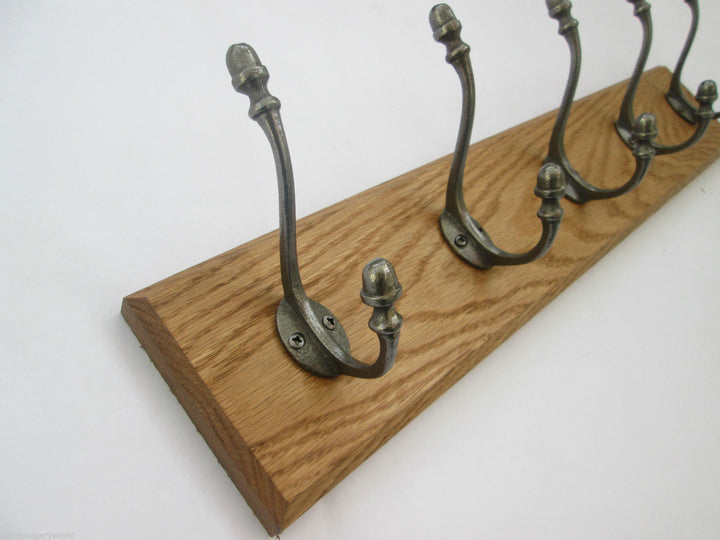 Antique Iron Acorn 2 Hook Coat Rail 27cm.