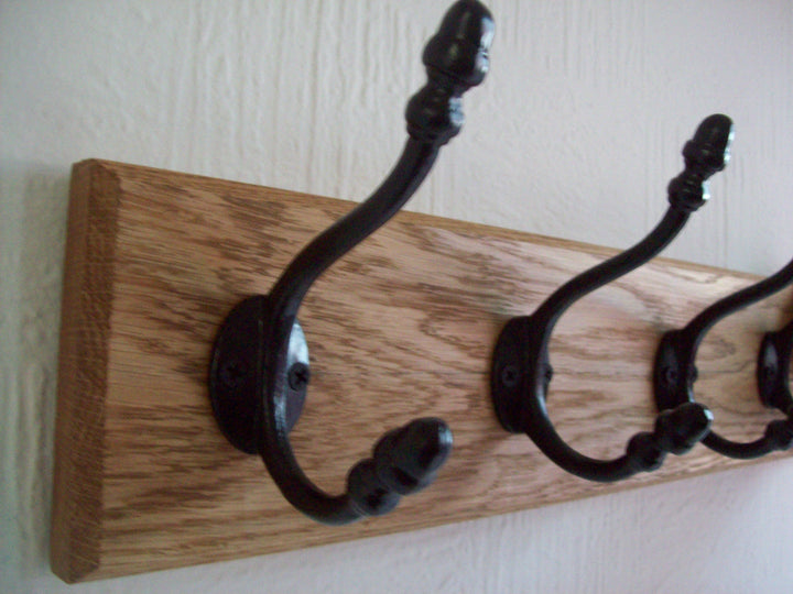 Black Antique Acorn 3 Hook Coat Rail 38cm.
