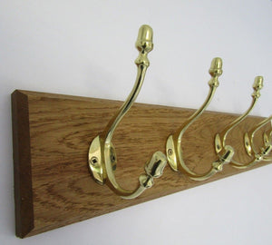 Polished Brass Acorn 5 Hook Coat Rail 58cm.