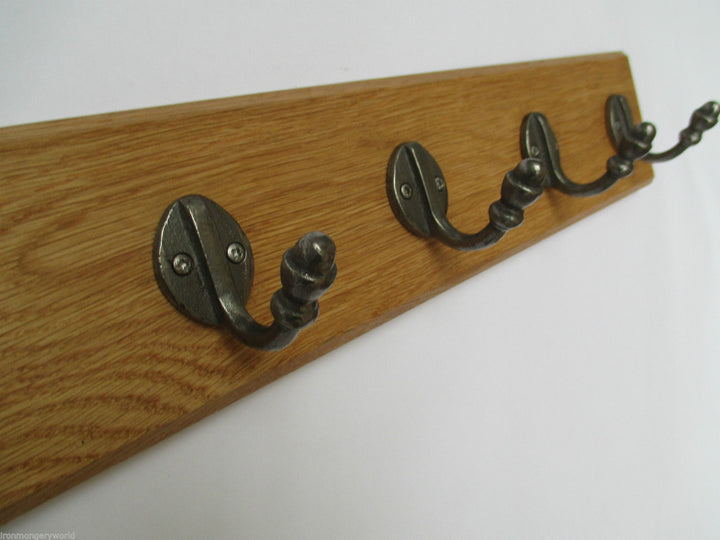 Antique Iron Single Acorn Tip 6 Hook Coat Rail 68cm.