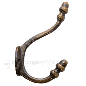 Small Acorn Tip Coat Hook Antique Brass.