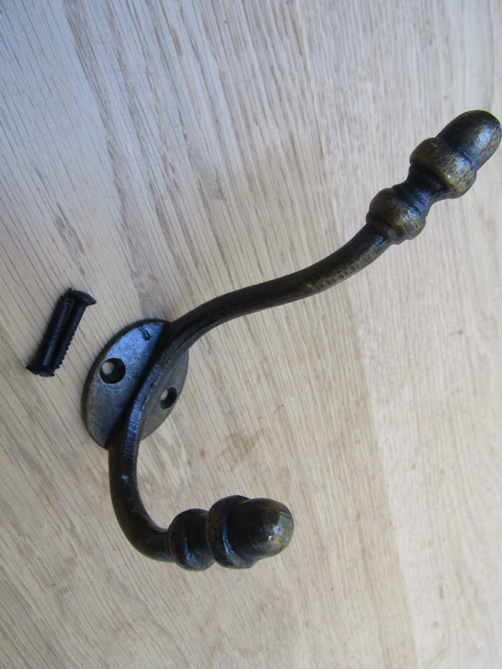 Pack Of 5 Small Acorn Tip Coat Hooks Antique Brass.