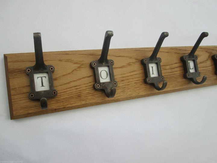 Antique Iron Ceramic Letter 7 Hook Coat Rail 78cm.