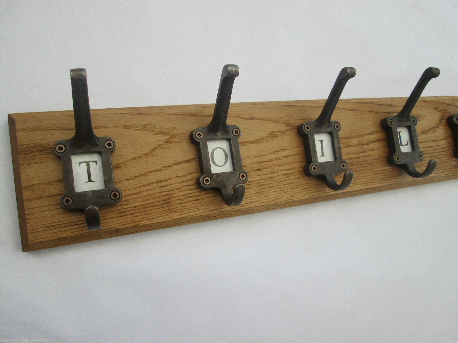 Antique Iron Ceramic Letter 9 Hook Coat Rail 98cm.