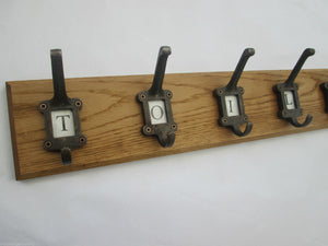 Antique Iron Ceramic Letter 10 Hook Coat Rail 108cm.