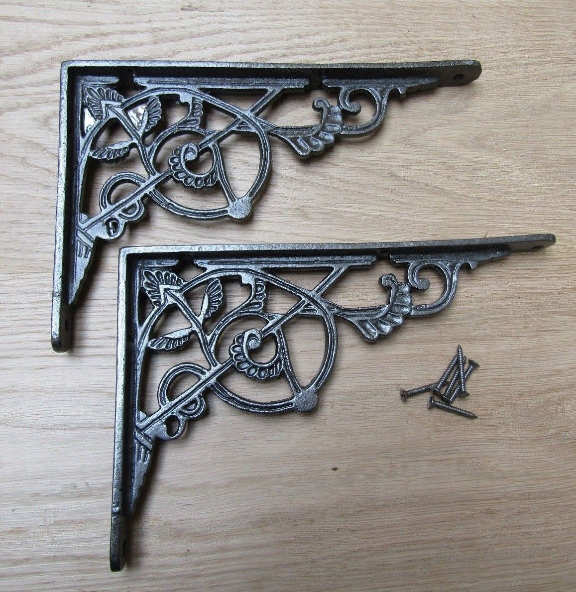 Pair Of 10inch Trellis Shelf Brackets Antique Iron.