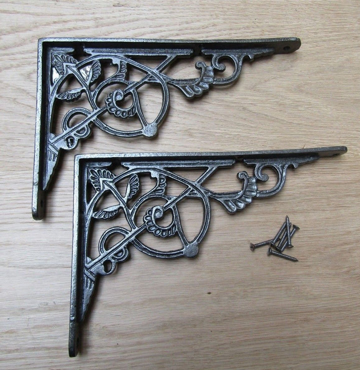 Pair Of 10inch Trellis Shelf Brackets Antique Iron.