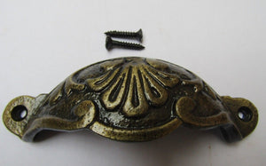Floral Cup Pull Handle Antique Brass on Iron.