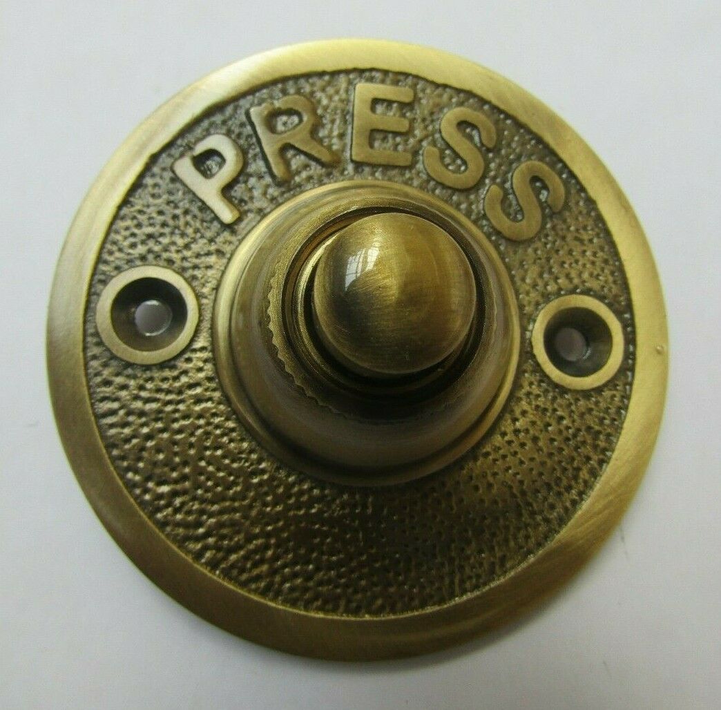 Press Embossed Round Bell Push Antique Brass.