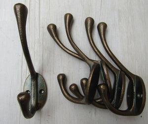 Pack Of 5 Cast Iron Victorian Coat Hook Antique Brass.