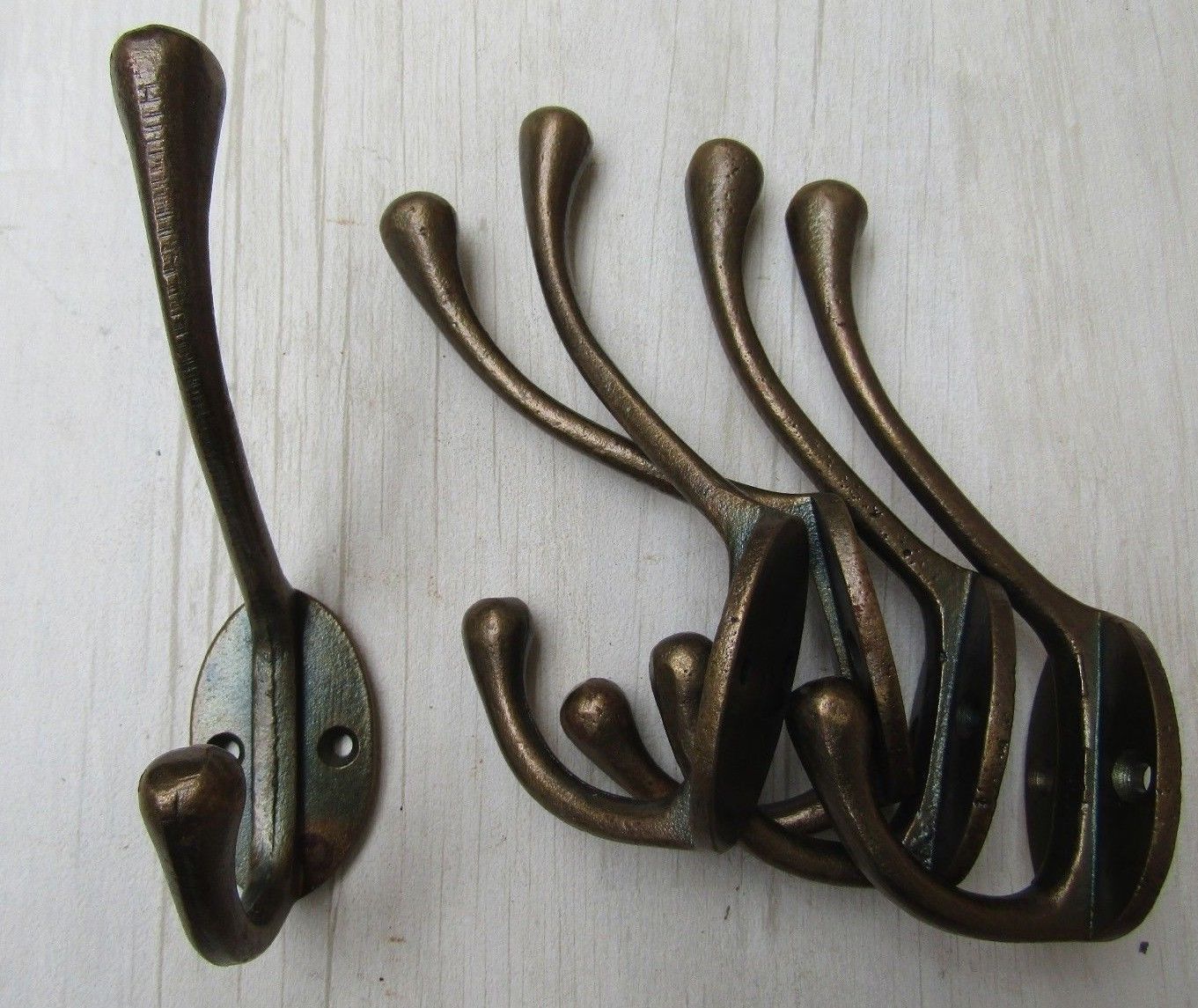 Pack Of 5 Cast Iron Victorian Coat Hook Antique Brass.