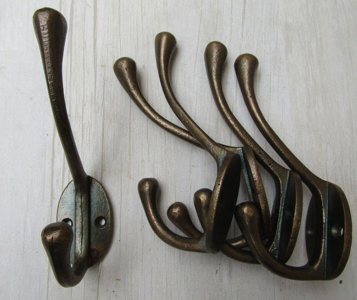 Pack Of 5 Cast Iron Victorian Coat Hook Antique Brass.