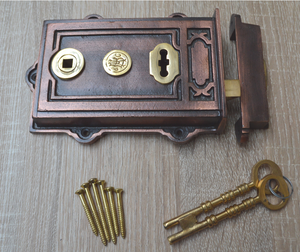 Cast Iron Davenport Rim Lock Antique Copper.