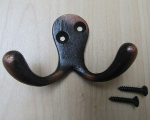 Double Robe Hook 50mm Antique Copper.