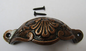 Floral Cup Pull Handle Antique Copper on Iron.