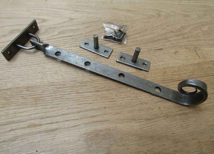 Handforged Curly Casement stay arm 12inch Antique Iron.