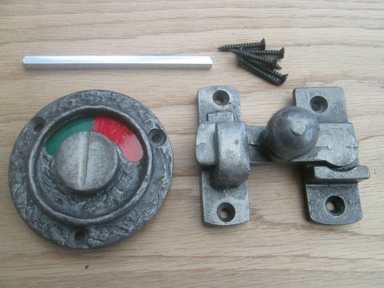 Bathroom door indicator bolt Antique Iron Tudor Gothic.
