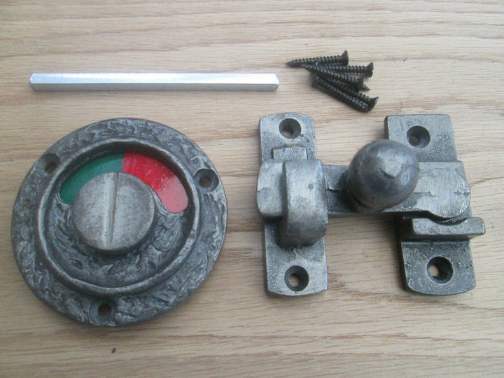 Bathroom door indicator bolt Antique Iron Tudor Gothic.