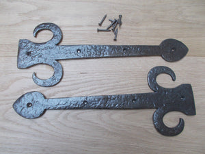 Pair of Hinge fronts Antique Iron 16inch Curl End.