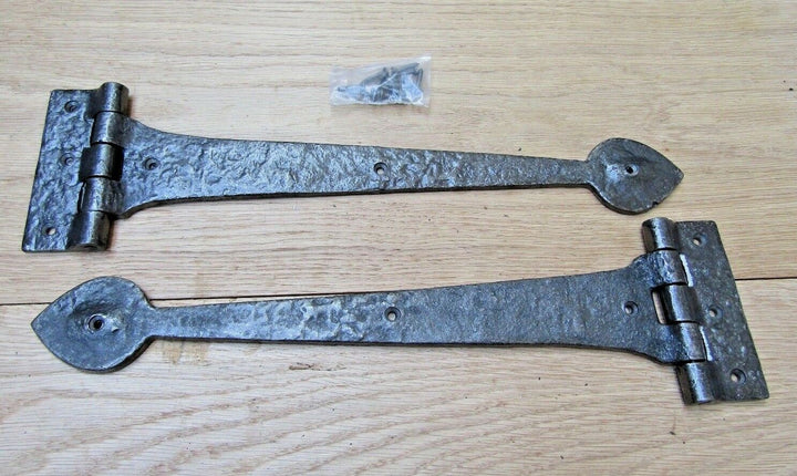 Pair of 15inch Spear Head Cast Iron Hinges Antique Iron.