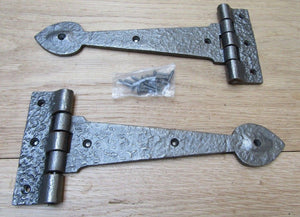 Pair of 9inch Spear Head Cast Iron Hinges Antique Iron.