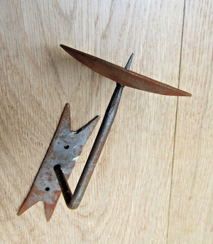 Hand forged Candle Holder Antique Iron Spike In Fancy Backplate.