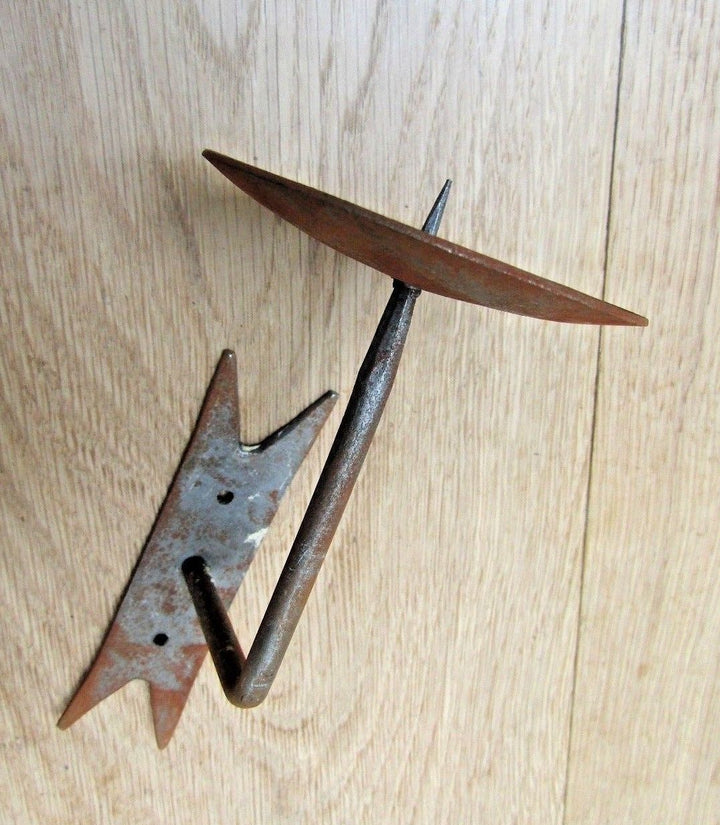 Hand forged Candle Holder Antique Iron Spike In Fancy Backplate.