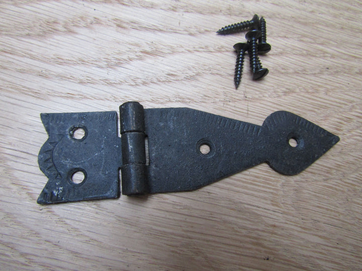 Pair Of Arrow Head Cabinet Hinges Black Wax.