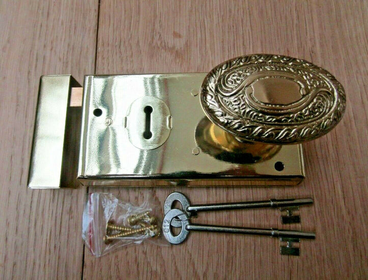 5.5inch Rim Lock Brass & Art Nouveau Brass Set.