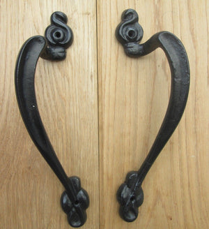 Pair Of Art Nouveau Door Pull Handles Black Antique.