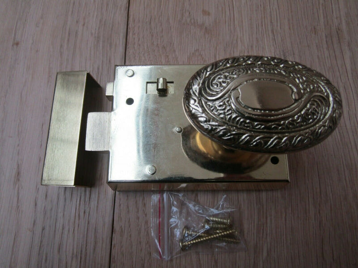 4inch Rim Latch Brass & Art Nouveau Oval Brass Set.