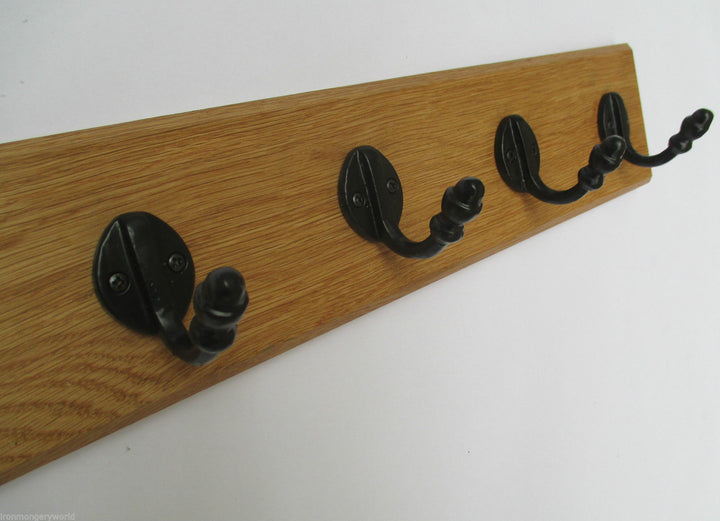 Black Antique Single Acorn Tip 10 Hook Coat Rail 108cm.