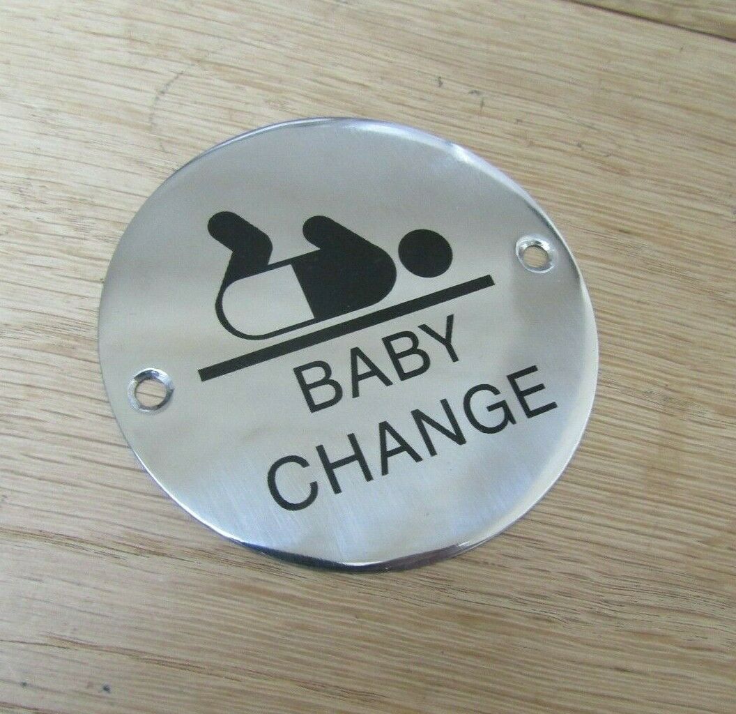 Circle Stainless Steel Baby Change Door Sign.