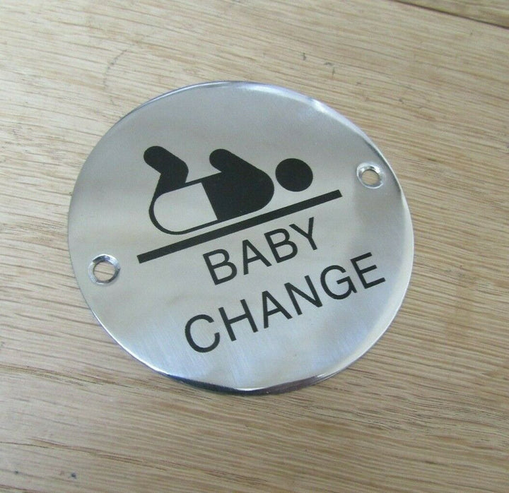 Circle Stainless Steel Baby Change Door Sign.
