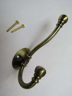 Pack Of 5 Ball End Coat Hooks Antique Brass.