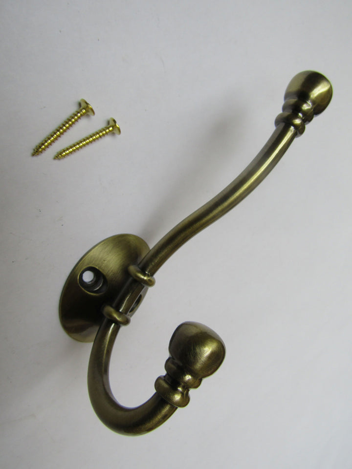 Ball End Coat Hook Antique Brass.