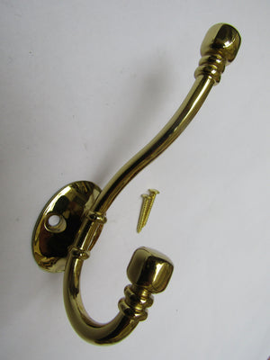 Ball End Coat Hook Polished Brass.