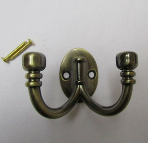 Double Ball end Robe Hook Antique Brass.
