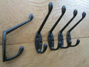 Pack of 5 Basic Hat and Coat Hooks Matt Black.
