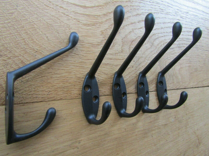 Pack of 5 Basic Hat and Coat Hooks Matt Black.