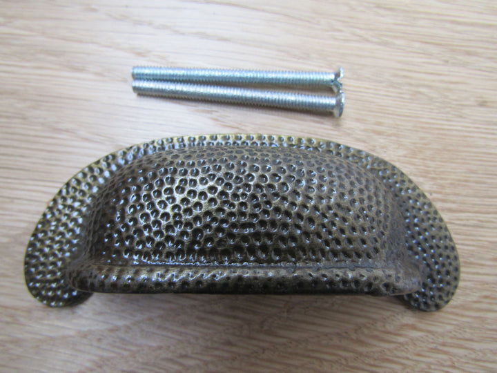 Beaten Effect Rear Fix Cabinet Pull Handle Antique Brass.