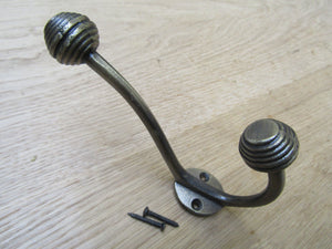 Pack Of 5 Beehive Ball Tip Coat Hooks Antique Brass.